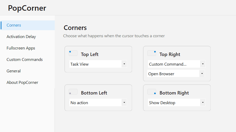 PopCorner main interface